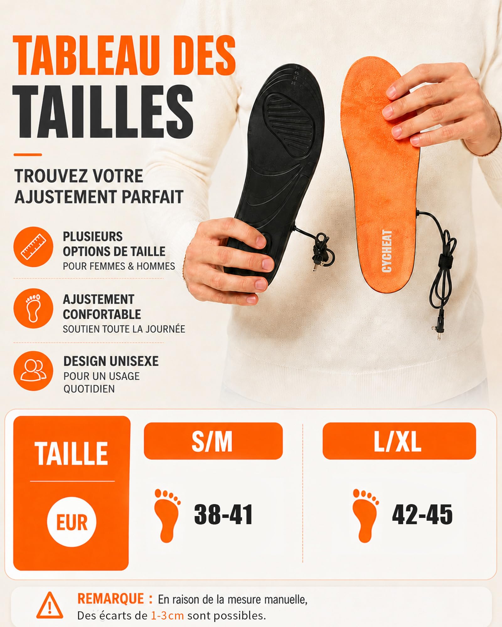 Semelles Chauffantes Découpables, Soutien Voûte Plantaire Homme & Femme