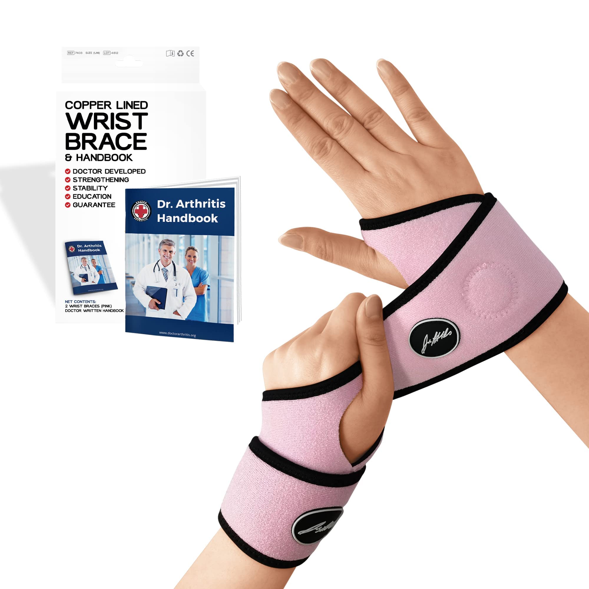 Dr. Arthritis Von Ärzten entwickelte, bequeme, leichte Handgelenkstütze, Handgelenkstütze, perfekte Passform für rechte und linke Hand, für Männer und Frauen (Rosa, 2er-Pack) Tutore