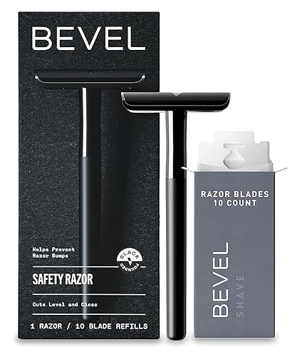 Bevel Maquinilla de afeitar de seguridad con mango pesado de latón y 10 repuestos de cuchilla de afeitar de doble filo, cuchilla de afeitar para