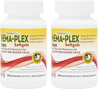 Nature's Plus Hema-Plex Iron - 60 Fast-Acting Softgels, Pack of 2-85 mg Elemental Iron + Vitamin C & Bioflavonoids for Healthy Red Blood Cells - Vegan, Gluten Free - 40 Total Servings