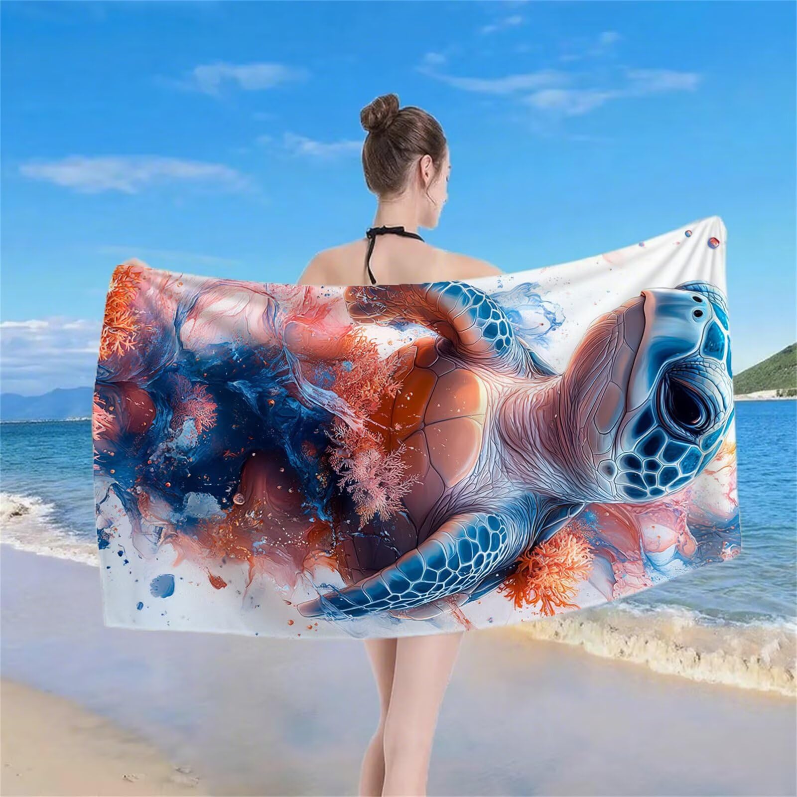 Serviette de Plage XXL 80x180 cm Anti Sable et Séchage Rapide mikrofibra Drap de Plage Serviette de Bain Grande Taille Drap de Bain pour Homme Femme Voyages Natation Camping Pique Nique Tortue S-525