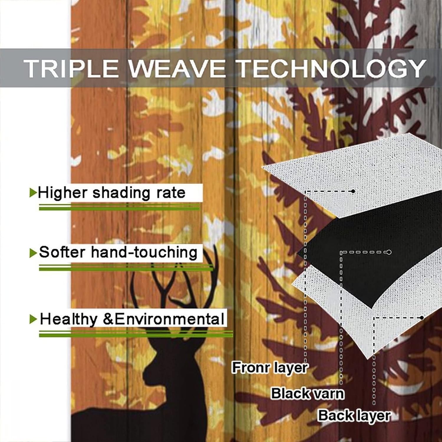 Rustic Cabin Deer Rod Pocket Blackout Curtains for Bedroom - Vintage Country Farmhouse Wooden Cute Deer Forest Print Window Drapes,Thermal Insulated Room Darkening Curtains 2 Panels 63L x 21W