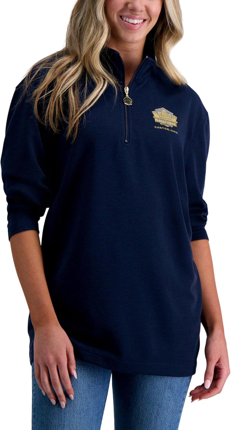 Haggar Unisex Adult Pro Football Hall of Fame Mock Neck Ribbed Quarter Zip Pullover