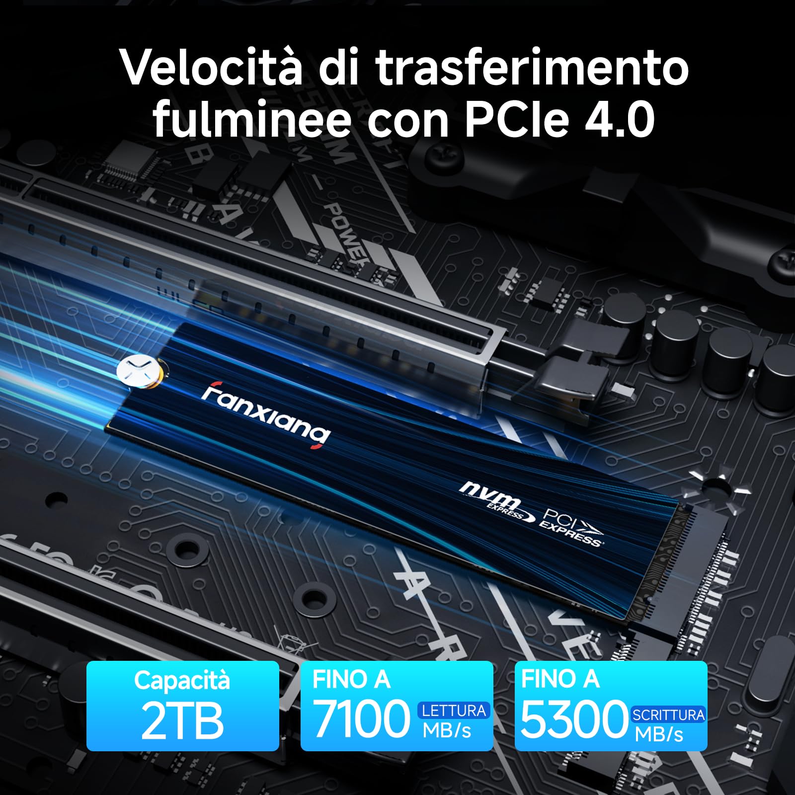 fanxiang SSD 2TB NVMe M.2 PCIe Gen4x4 - fino a 7100 MB/s - SSD Interno 2TB - Unità a Stato Solido Compatibile con PC, Laptop per Gamer e Professionisti - S880E