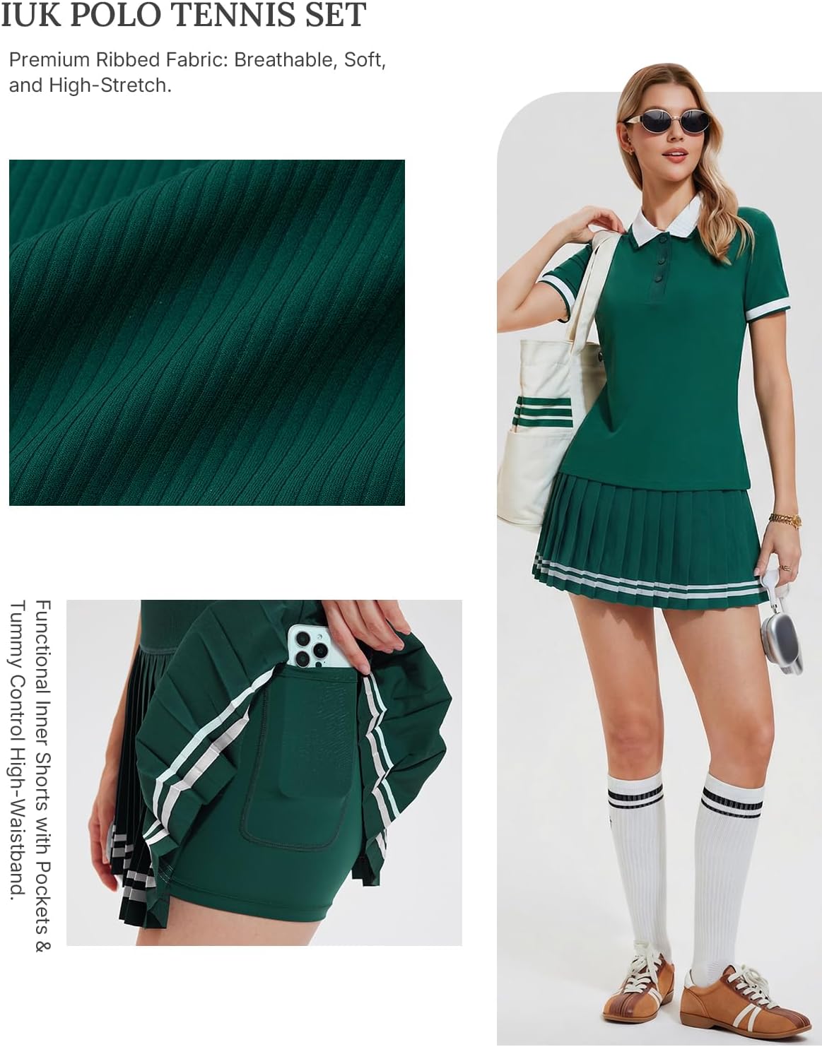 Womens 2 Piece Tennis Skirt Set Polo Pleated Skort with Pockets Golf Pickleball Badminton Athletic Workout Outfit