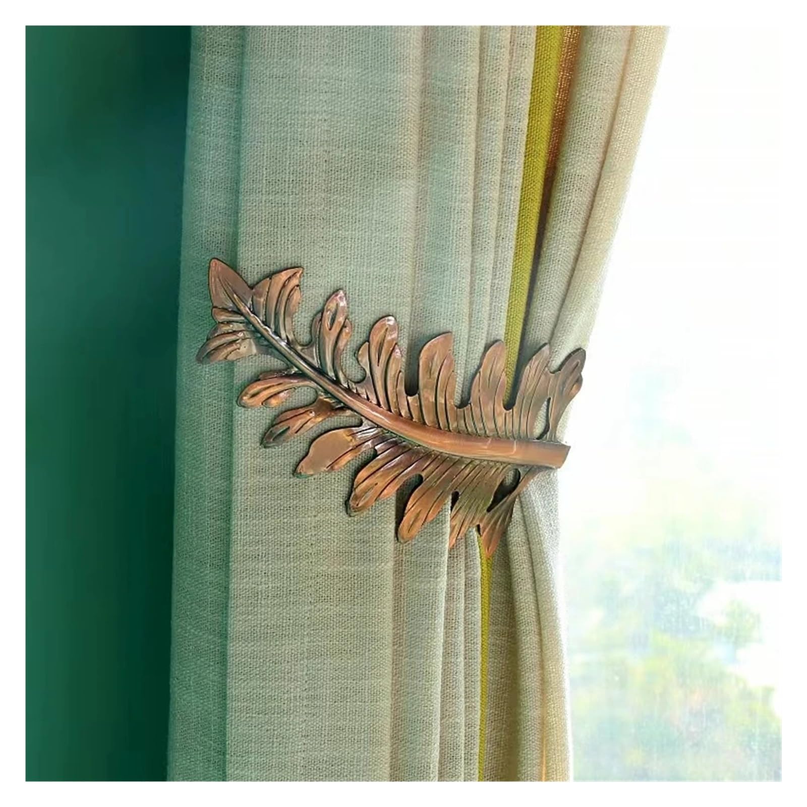 Crochet de Rideau en Laiton 2 pièces/Ensemble Feuille Rideau Embrasse Support Embrasses Chambre Salon Décoration Accessoires Retenue Crochet en Métal(Gold)