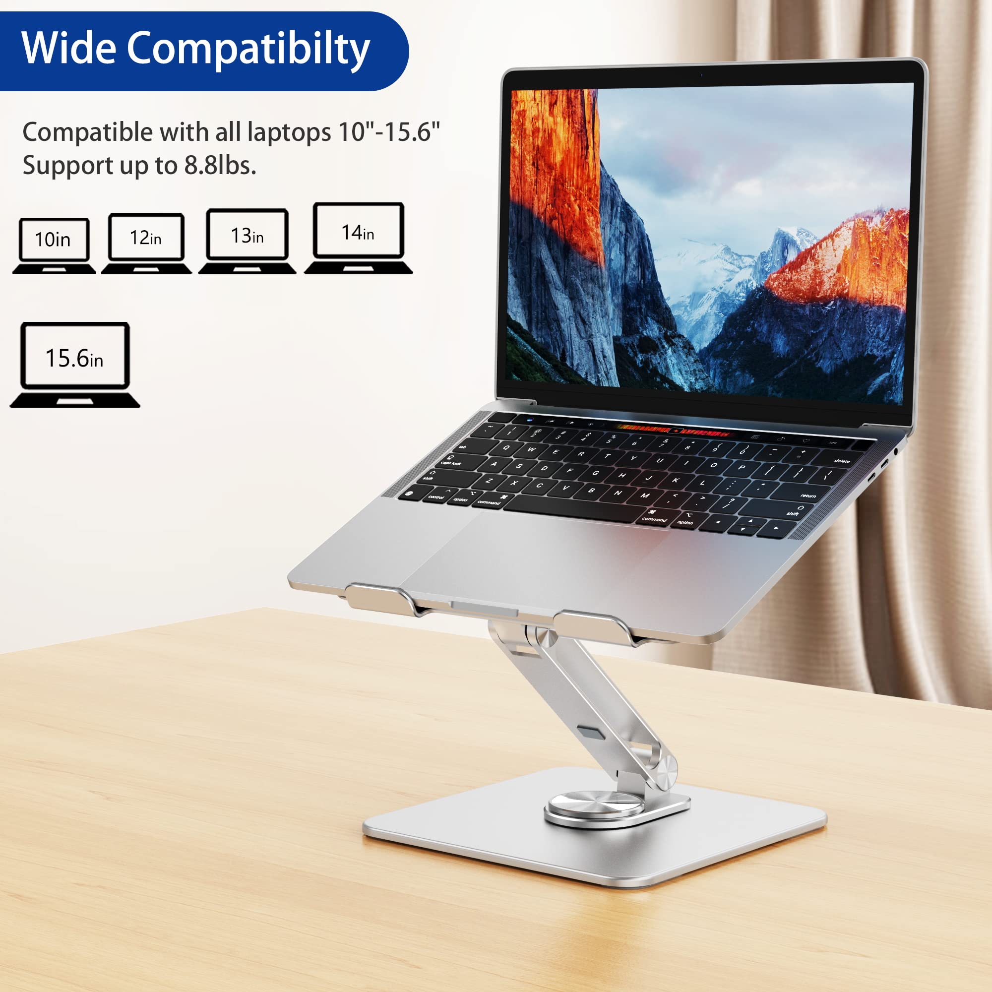 BESIGN LSX7 Laptop Stand with 360° Rotating Base, Ergonomic Adjustable Notebook Stand, Riser Holder Computer Stand Compatible with Air, Pro, Dell, HP, Lenovo More 10-15.6" Laptops (Silver)