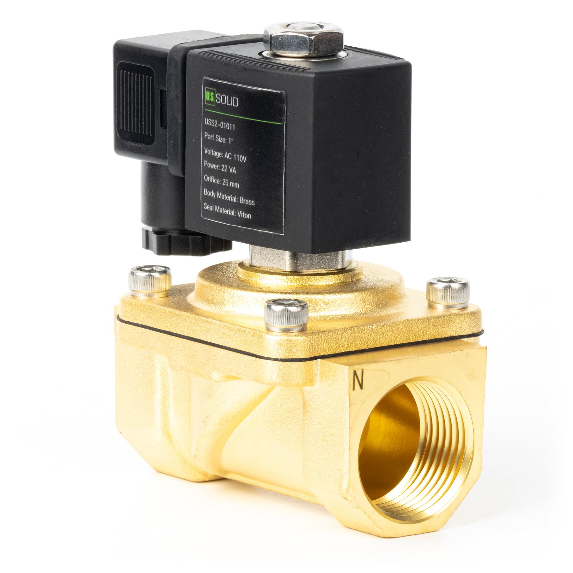 U.S. Solid Zawór elektromagnetyczny 1" - mosiądz AC 220 V z uszczelką Viton, normalnie zamknięty, typ skrzynki przyłączeniowej, gwint G