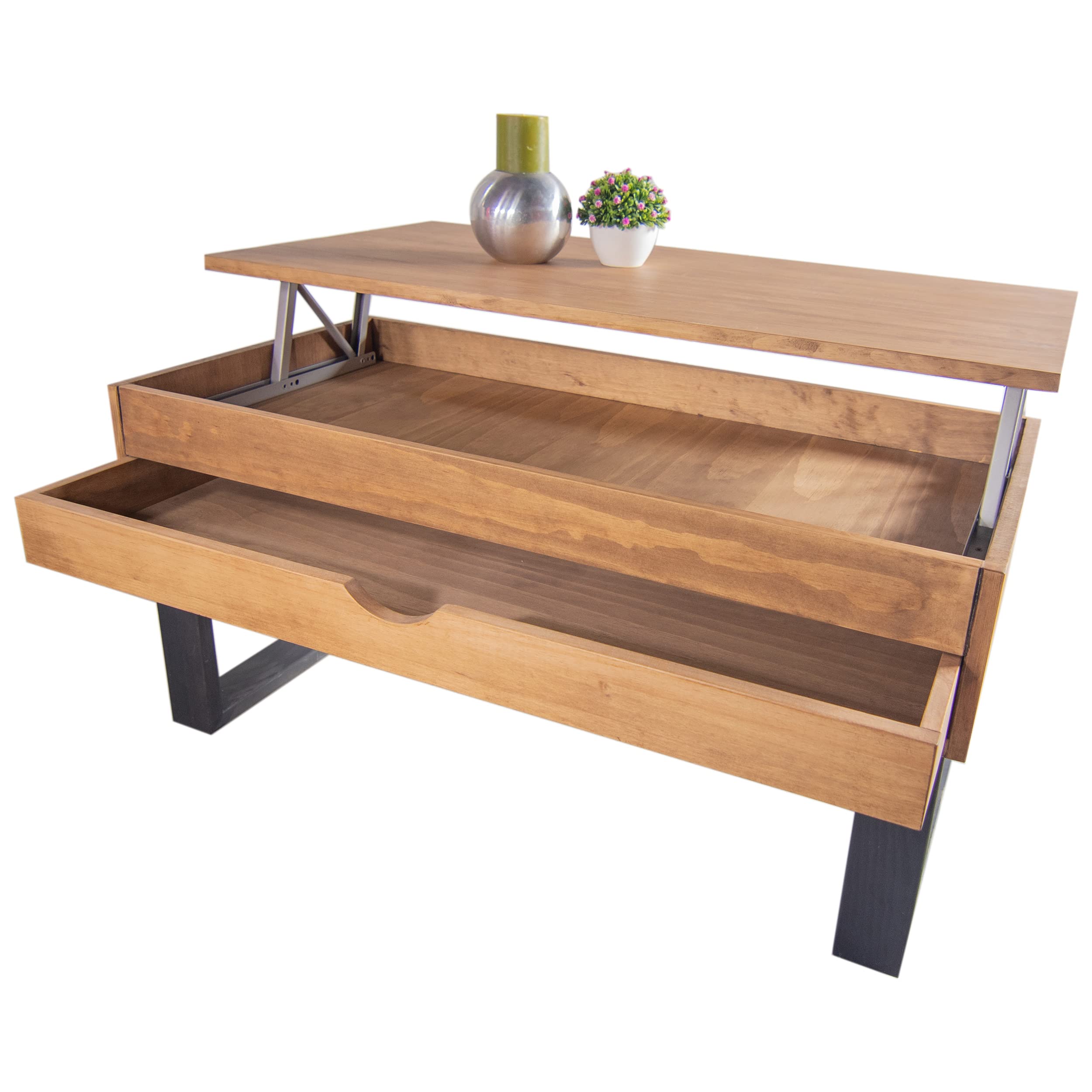 LoMasCasa - Tavolo da salotto da centro collezione Sonka sollevabile con cassetto scorrevole in legno naturale massiccio disponibile in legno e gambe in nero - 100 x 50 x 48 cm