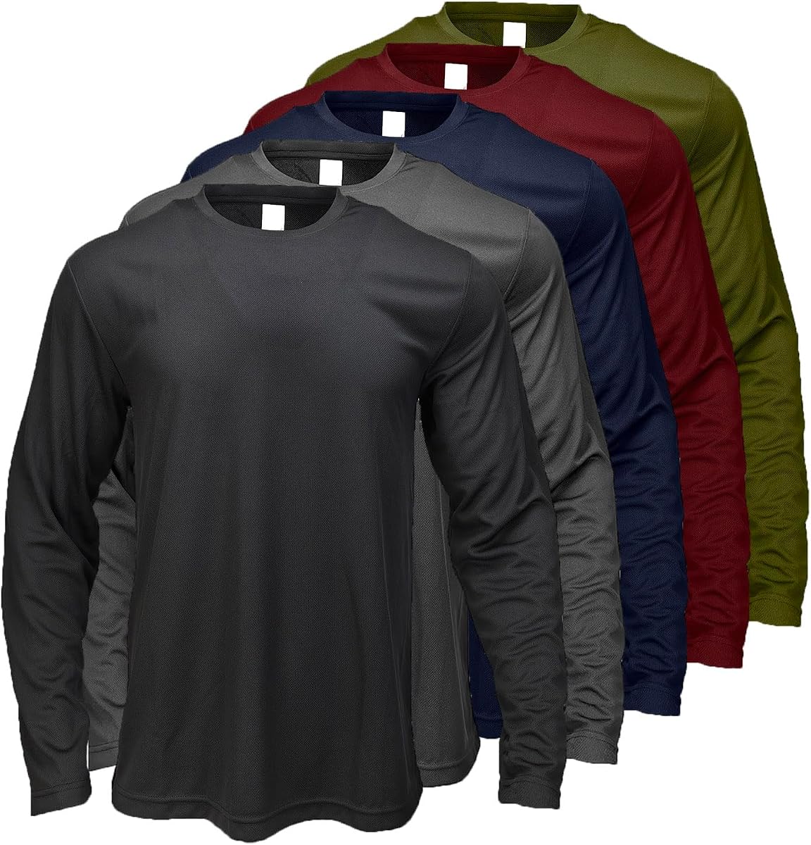 Paquete de 5 camisetas de manga larga para hombre Camiseta de trabajo atlética de secado rápido con protección solar | Absorbe la humedad, Transpirable, Ligero, Ajuste regular clásico, Cómodo Atlético, Correr, Hacer ejercicio, Gimnasio, Al aire libre, Pescar