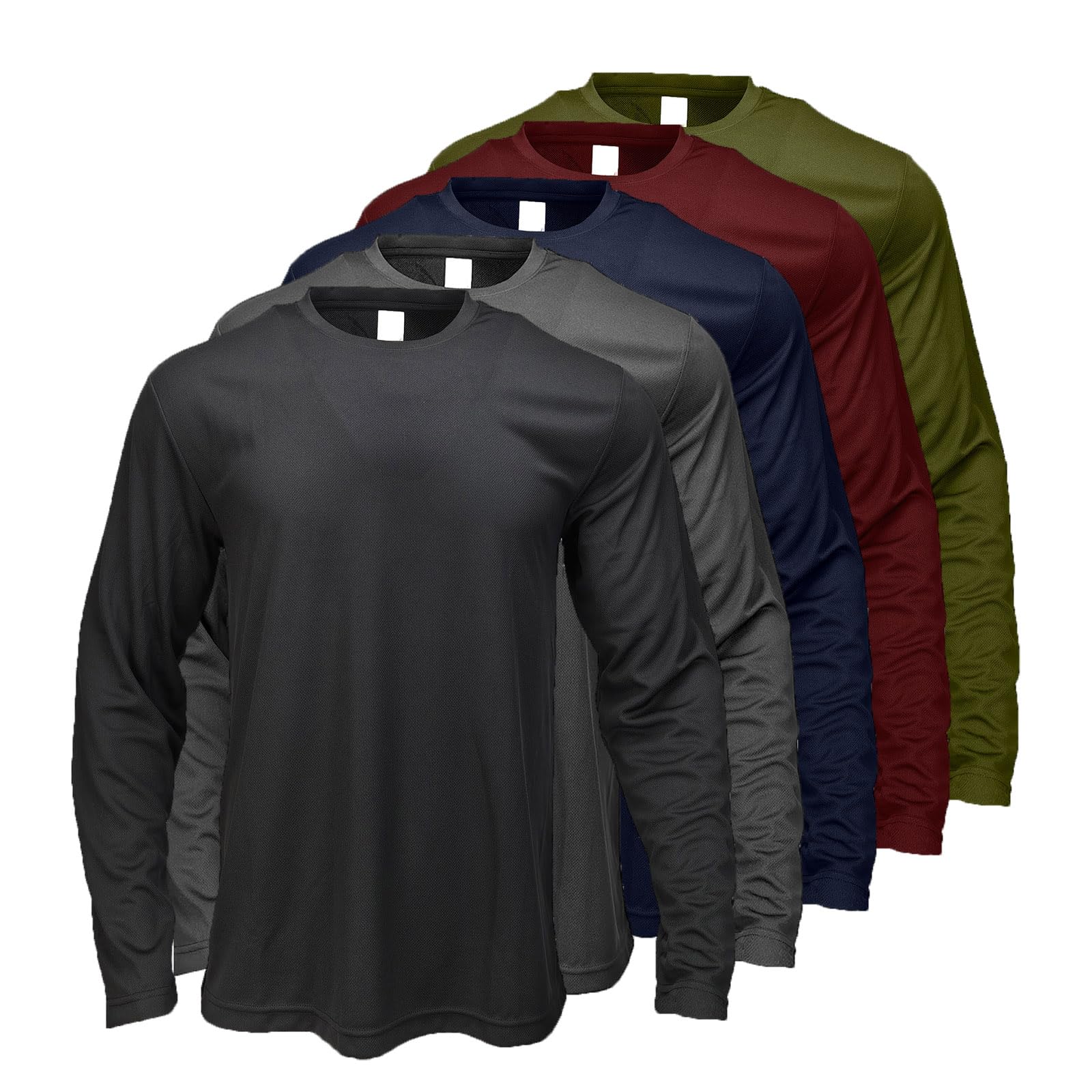 unbowirtu 5 Pack Men's Activewear T-Shirts Quick Dry Long Sleeve Work Tees Moisture Wicking Running Clothing