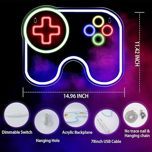 Miniatura 2 de Letrero de neón con forma de juego para decoración de pared, luz LED acrílica con control de videojuegos para sala de juegos, luz de neón regulable