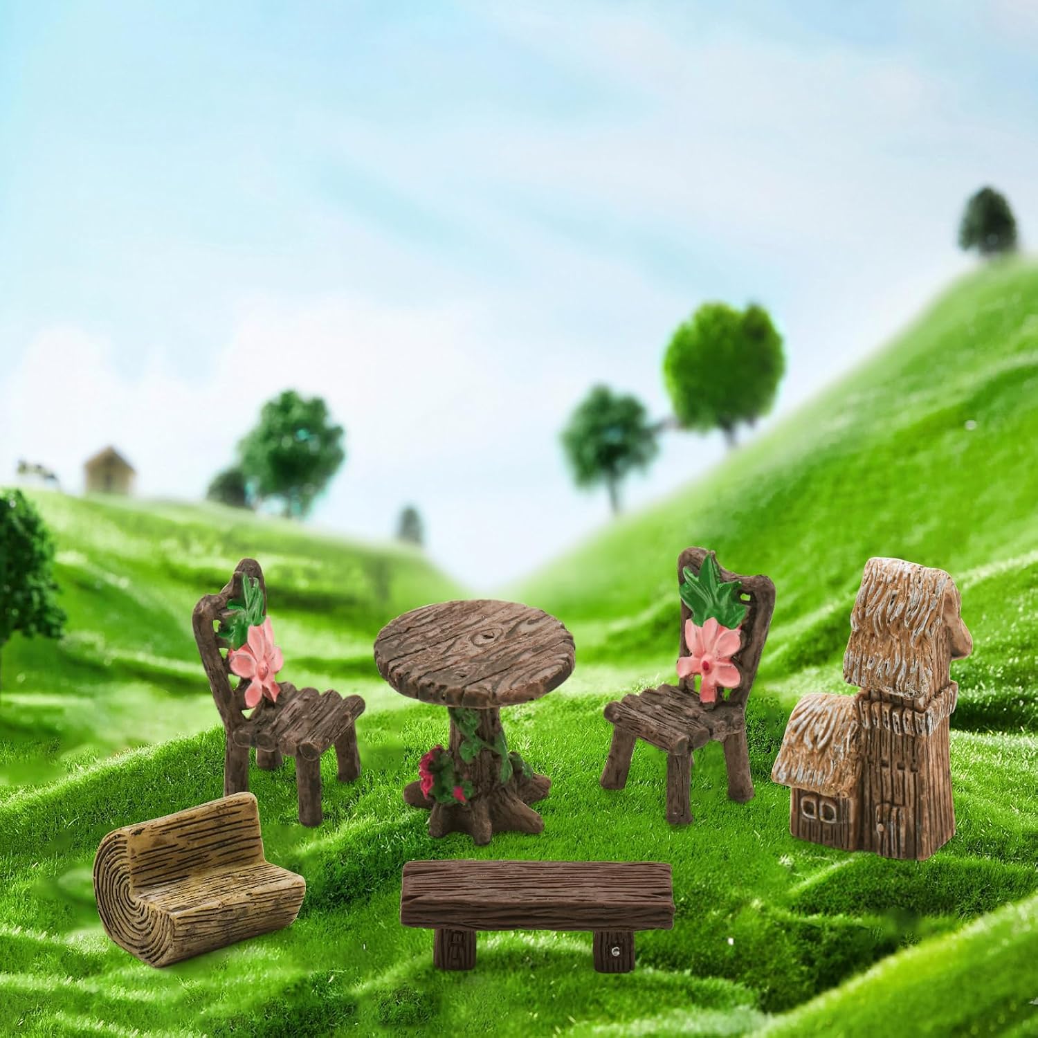 10 Piece Miniature House Table and Chairs Garden Fairy Set, DIY Micro Landscape Decoration Accessories, Craft Gift,Fairy Garden Accessories Indoor Outdoor