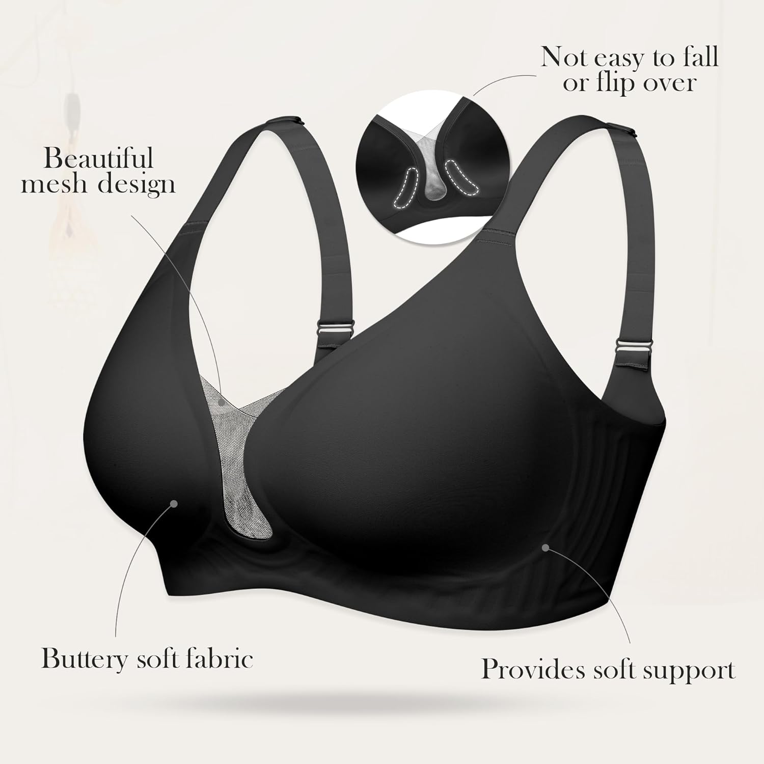 DEANGELMON Bras for Women No Underwire Seamless Wireless Bra Comfort Everyday Scalloped V Neck Bralette - Image 4