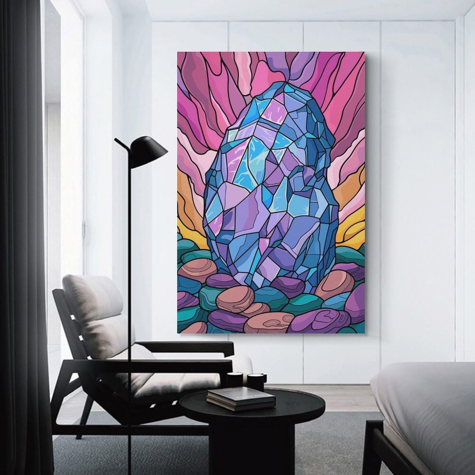 Junmoney Crystal Rock And Colorful Background Wall Art Print, 20x30inch(50x75cm), for Bedroom Decor, Cosy Corners Or Studios, Decorative Wall Art for Cosy Rooms