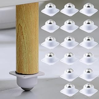 16PCS White Adhesive Roller Balls – 1 Inch Self-Stick Swivel Casters for Storage Bins, Mop Buckets & Small Furniture