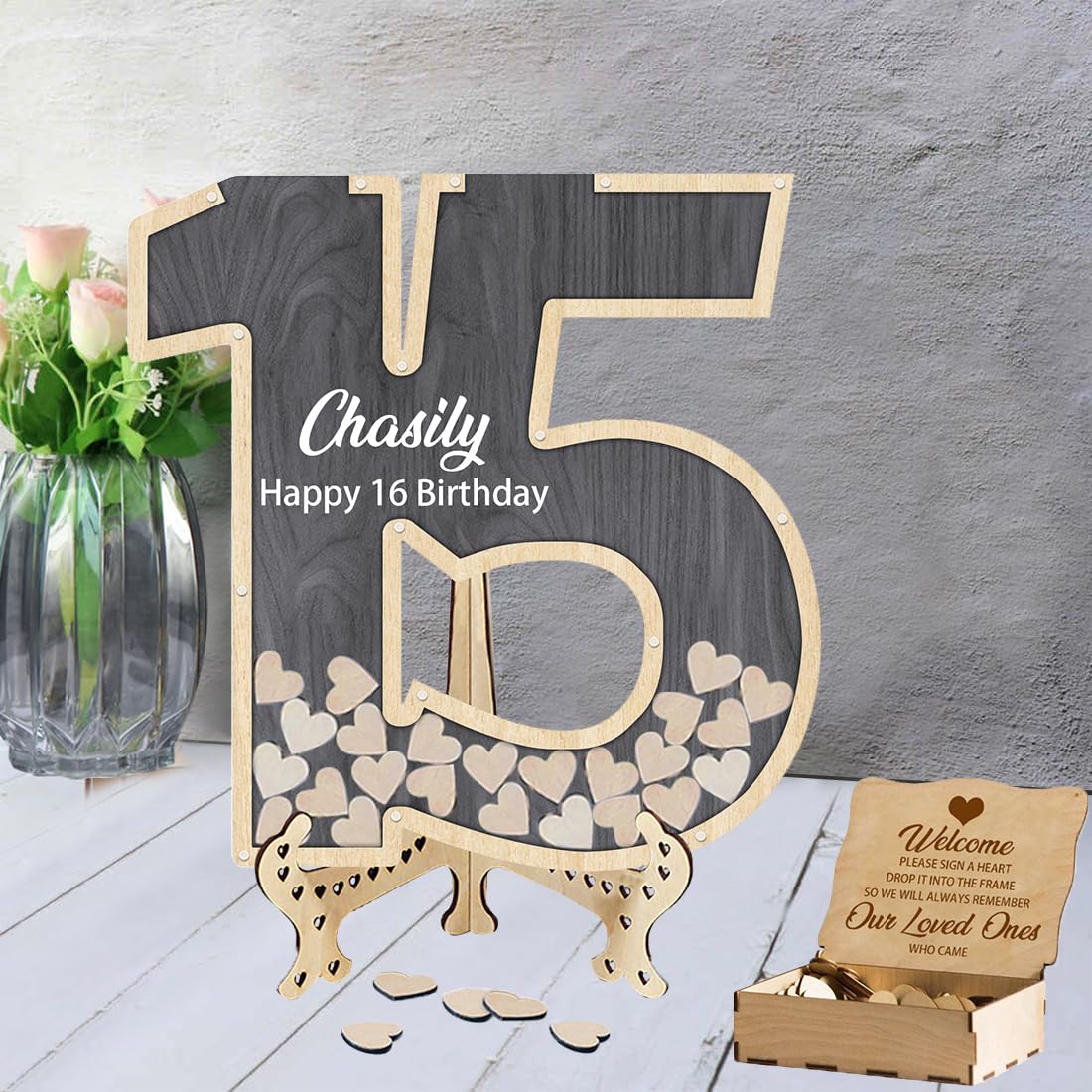 MHJUFGD Personalised 15 Birthday Guest Book Alternatives Custom Name Date Creative Birthday Guest Sign in Book Birthday Party Crystal Wedding Keepsake Anniversary (style 3)