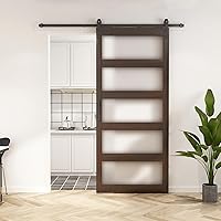 Vista 12 de BARNSMITH Puerta de granero de vidrio de 32 x 84 pulgadas con herrajes para puerta corrediza de níquel cepillado de 5.5 pies incluidos y asa