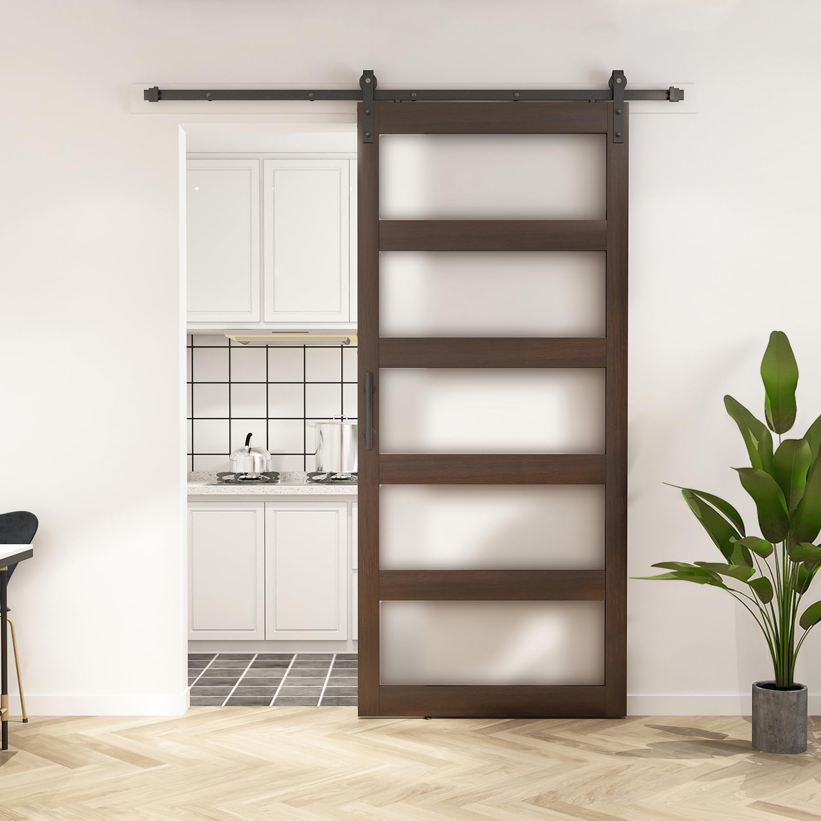 BARNSMITH 42in x 96in Glass Barn Door with 7FT Sliding Hardware