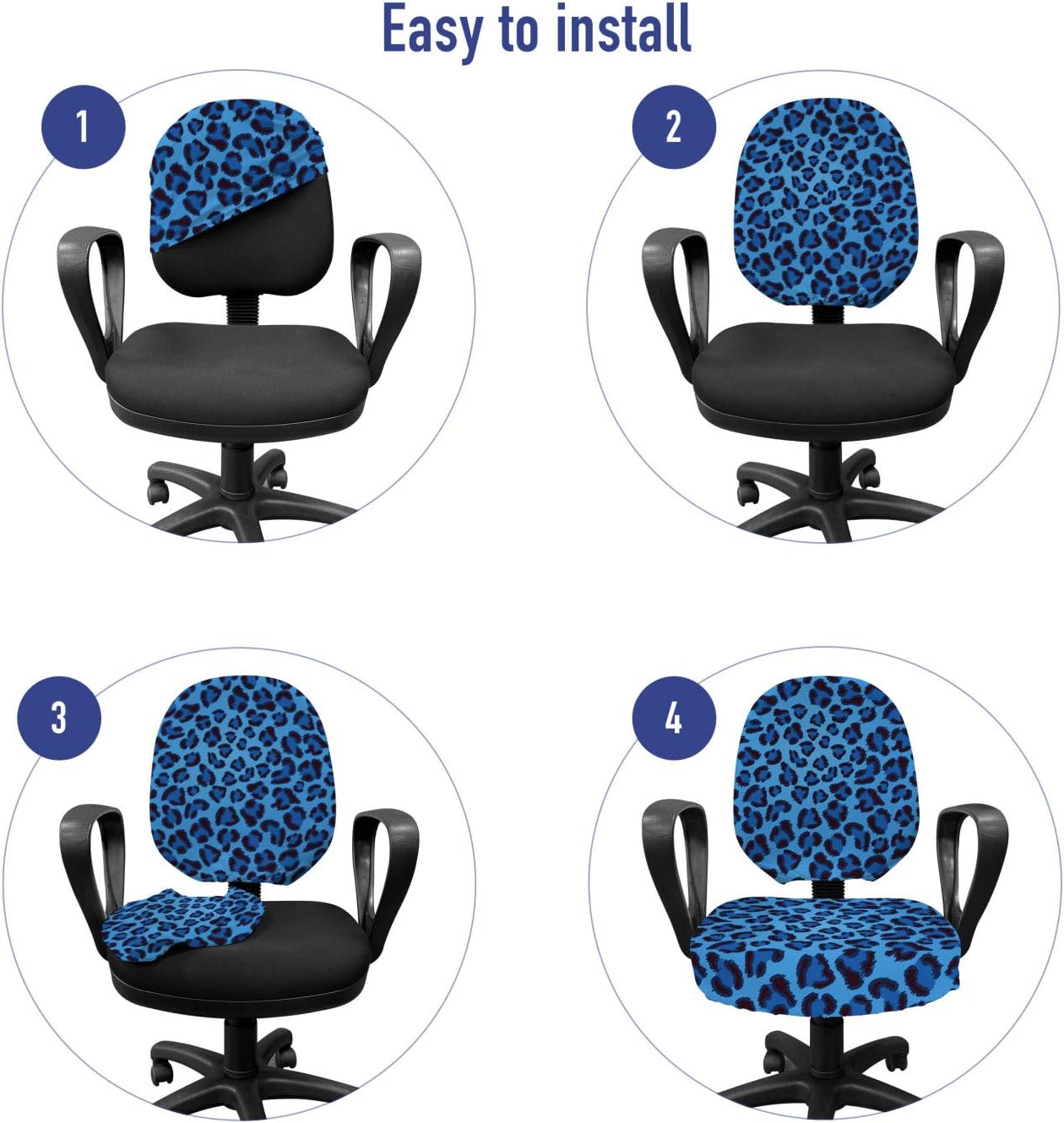 Lunarable Animal Print Office Chair Slipcover, Leopard Skin Animal Print Design Creative Contemporary Artwork, Protective Stretch Decorative Fabric Cover, Blue