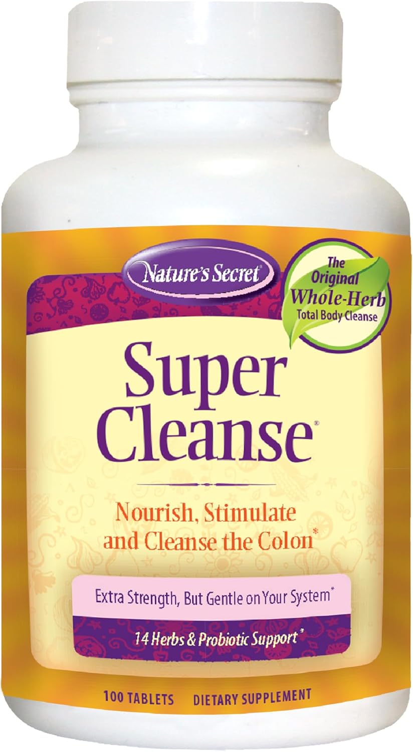 Nature’s Secret Super Cleanse – Extra Strength Colon Cleanse with 14 Herbs & Probiotic Support – Promotes Gut Health Detox Cleanse & Digestive Support Gentle Elimination Formula – 100 Tablets (1 Pack)