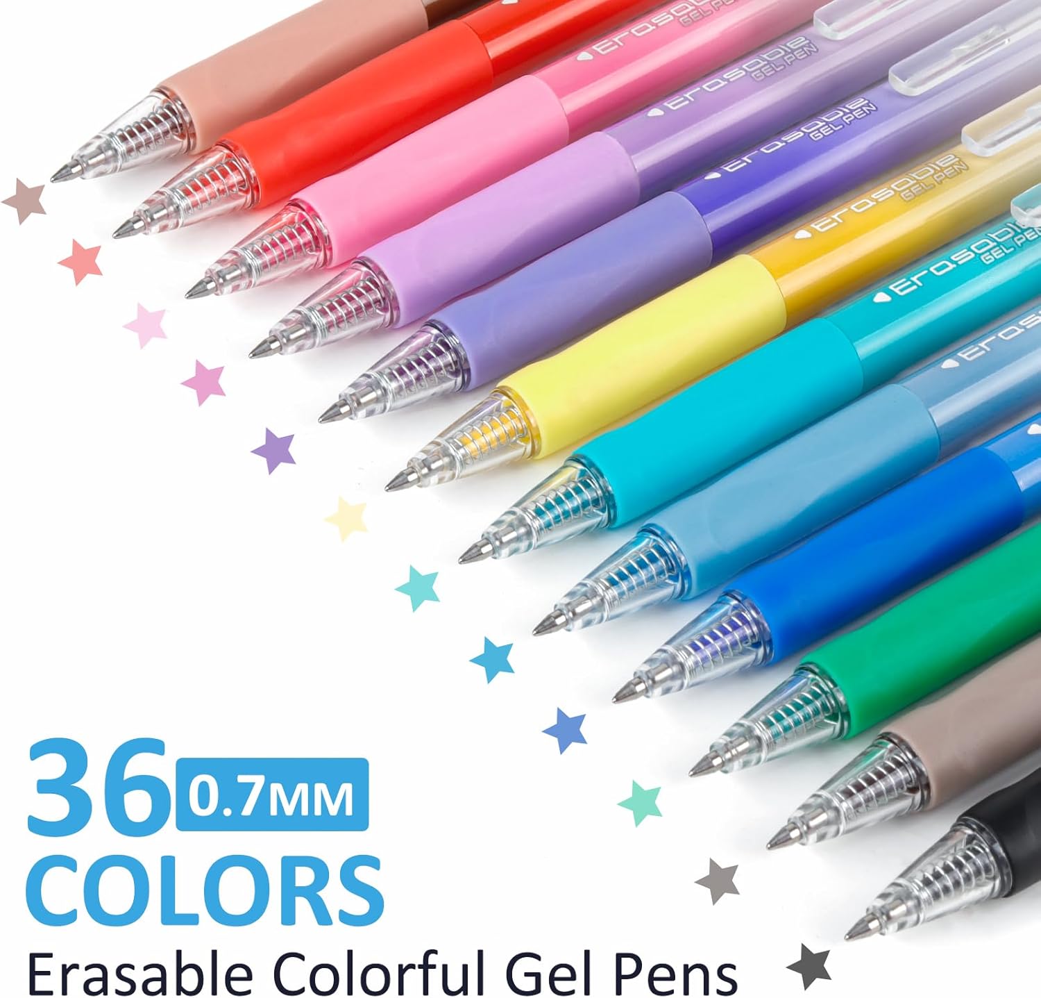 Solati 36 Colors Erasable Gel Pens, Fine Point 0.7mm Colored Erasable Pens, Make Mistakes Disappear, Assorted Color Inks for Writing, Journaling, Taking Notes, School Office Home (36 colors)