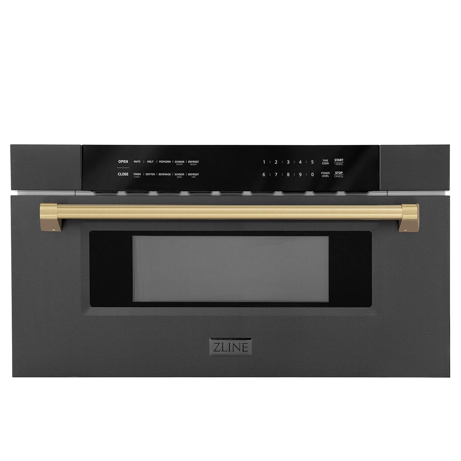 ZLINE Autograph Edition 30 1 2 cu ft Built-in Microwave Drawer in Black Stainless Steel and Champagne Bronze