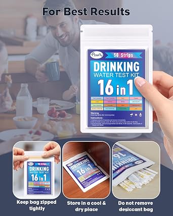 Pawfly 16 in 1 Drinking Water Test Kit, 50 Strips for Tap Water Well Swimming Pool Aquarium Spa, Home Water Quality Test Strips for pH Hardness Chlorine Lead Iron Copper Nitrate Fluoride & More