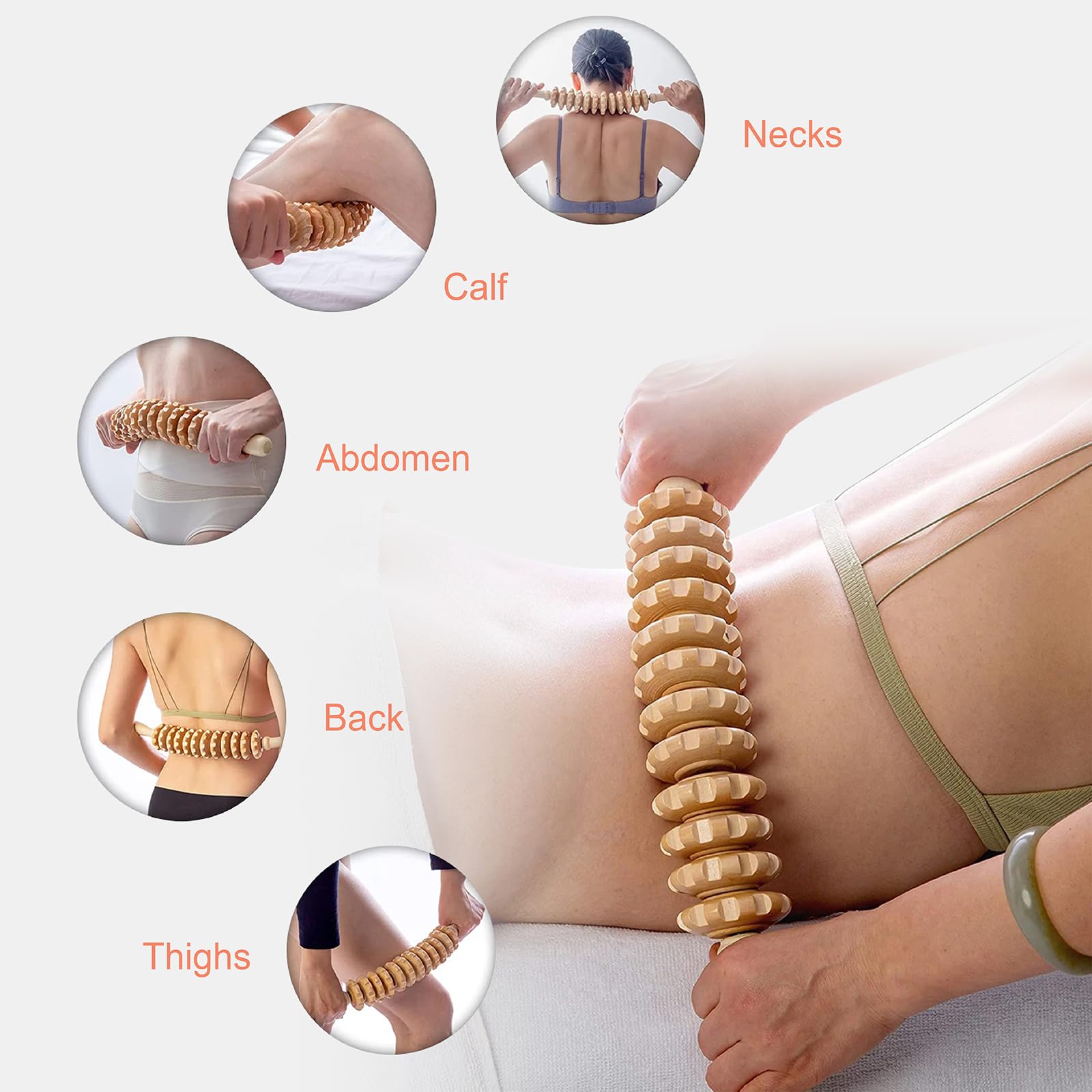3 Stück Faszienstab Holz – Massageroller mit 12 Rollen für Nacken, Rücken, Beine, Füße & Kieferlinie – Muskelentspannung & Lymphdrainage – Ideal für Zuhause, Büro & Reisen