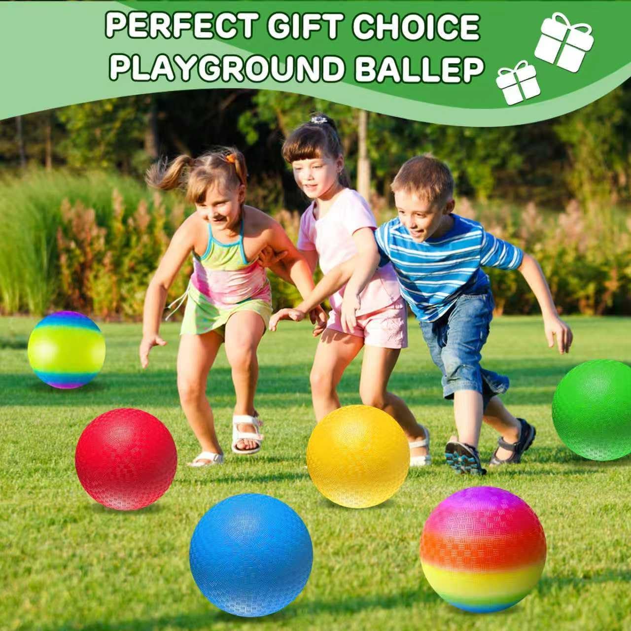 8.5 Inch Playground Balls Dodgeballs for Kids & Adults, Pack of 6 – Inflatable Colorful Rubber Kickball with Ball Pump and Net Bag