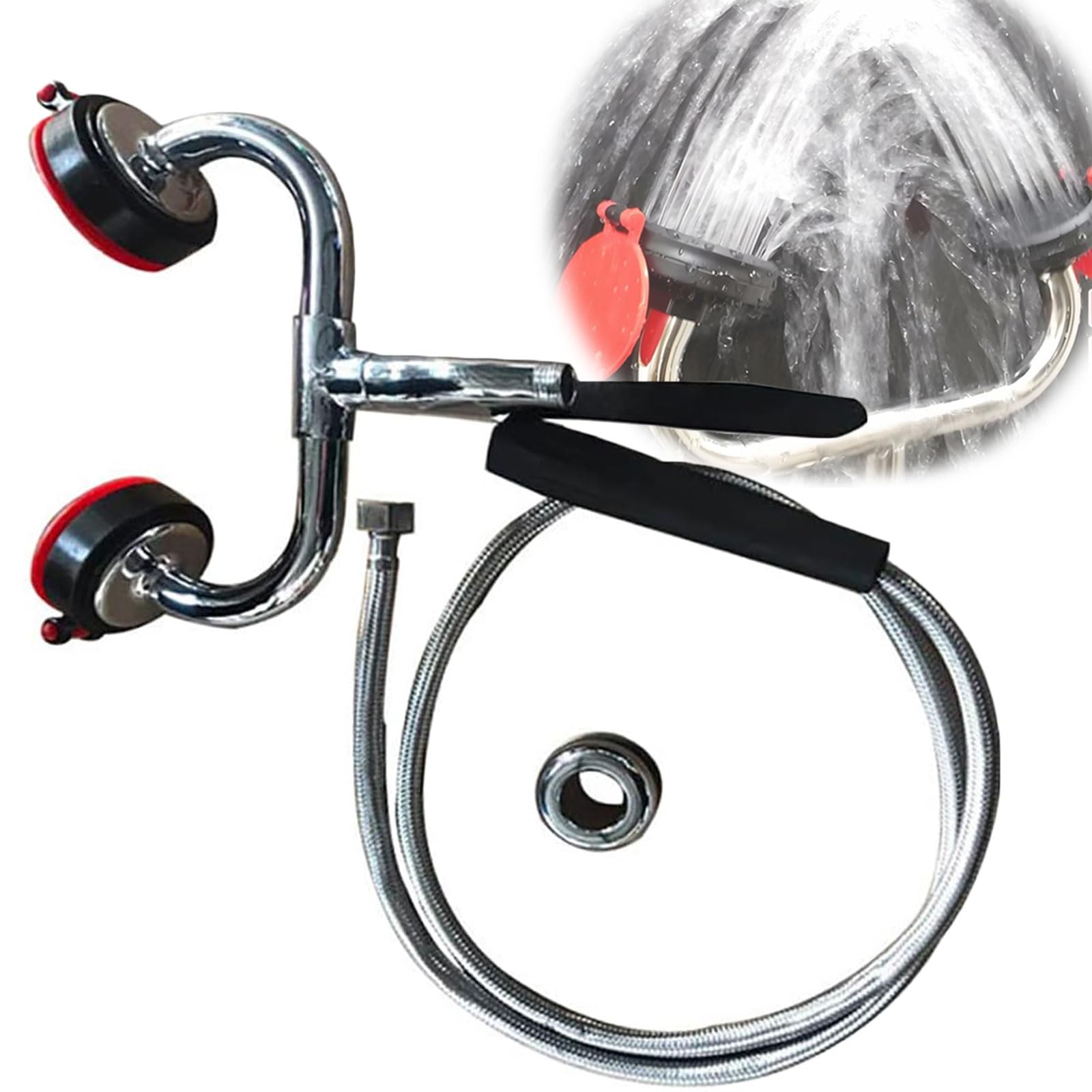 JOSBY Estación lavaojos de Emergencia, Ducha de Seguridad con Descarga Ocular, caudal Ajustable de 10 a 14 l/min, Manguera de riego, Cabezal de pulverización Manual para Lavado de Ojos y Ducha Facial