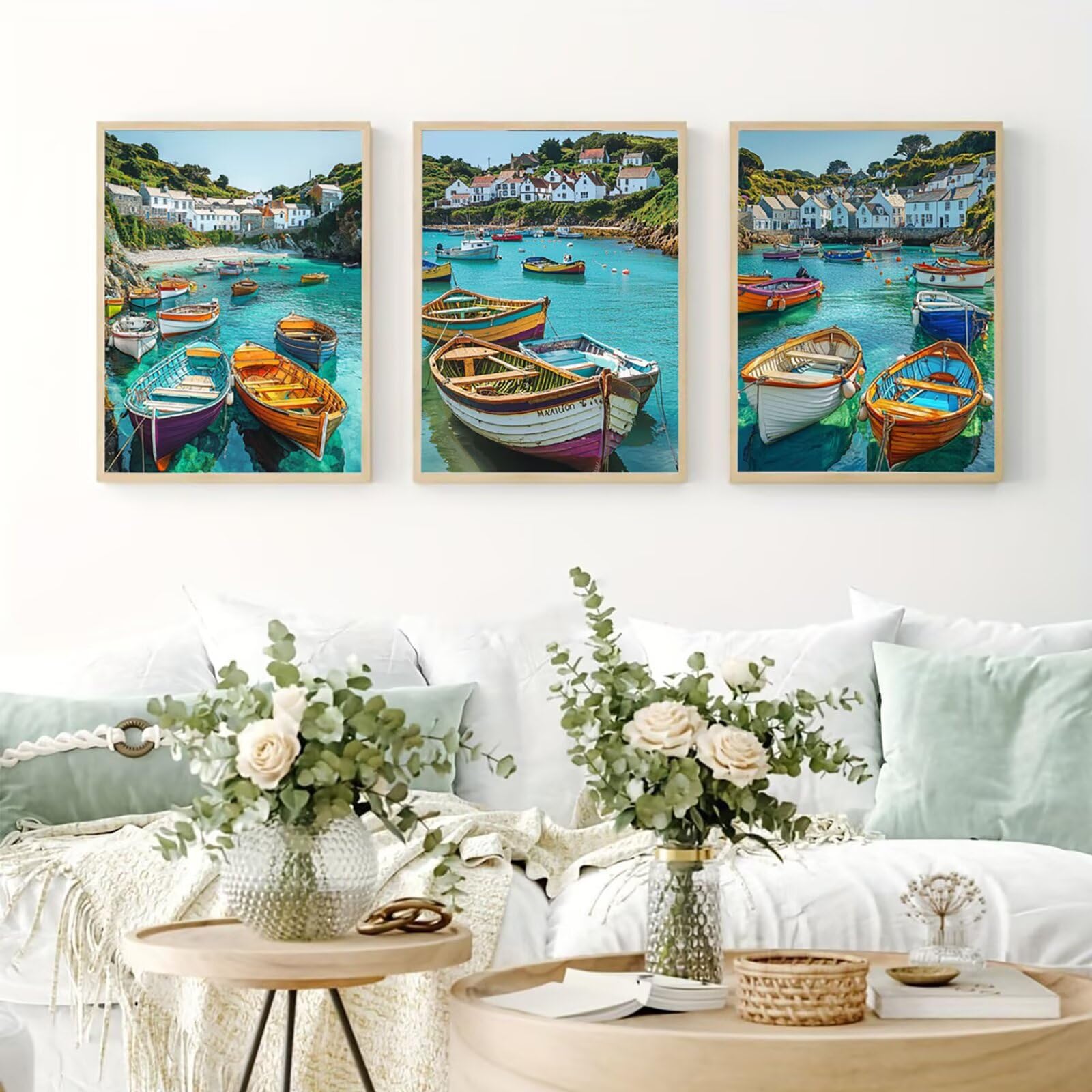 Cnyaunfi 3 Pezzi Oceano Pittura Diamante Fai-Da-Te 5D Blu Diamond Painting Kit Completo per, Hobby Creativi Adulti, Pittura Diamante Artigianale Per La Decorazione Della Parete Di Casa 60x80cm YF-3089