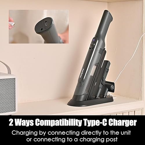 Miniatura 9 de Aspiradora de mano inalámbrica, ligera de 1.4 libras con potente succión, base de carga, taza de polvo vacía y desmontable de un solo toque, mini