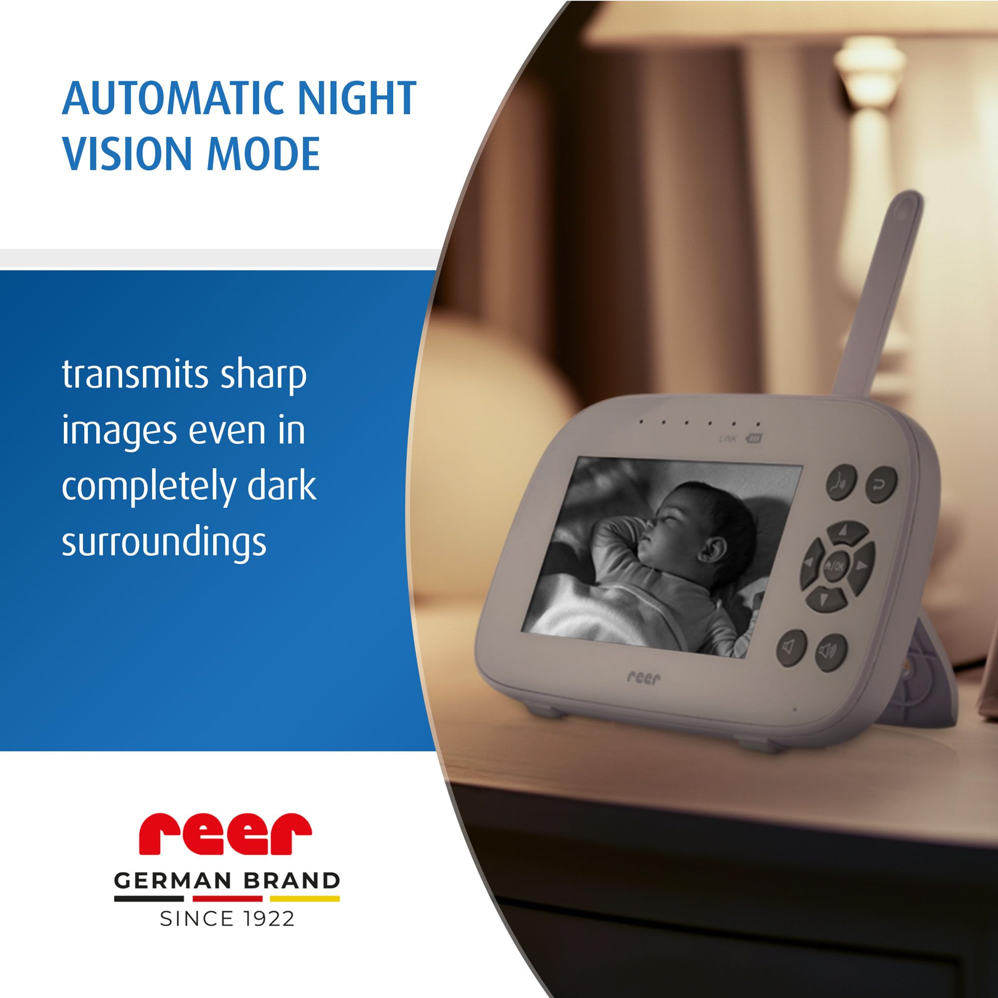 Reer BabyCam XL Move | Vigilabebés Digital | tecnología FHSS a Prueba de escuchas | Pantalla TFT de 4,3" | Alcance de 300 m | cámara giratoria e inclinable | visión Nocturna | función de