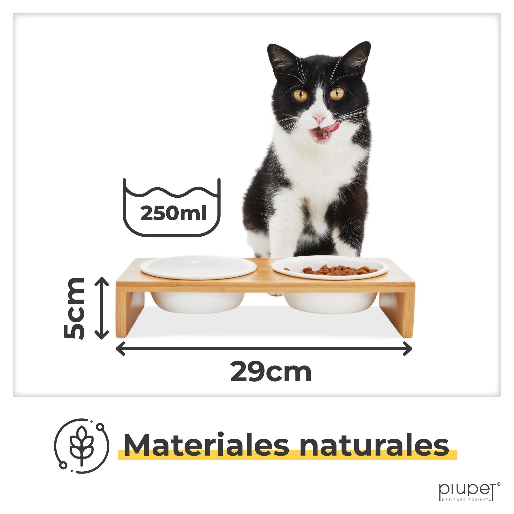 PiuPet® Comedero Gatos y Perros pequeños I 250ml I Apto para lavavajillas I Elevado I Cuenco /Bebedero I 2 Cuencos