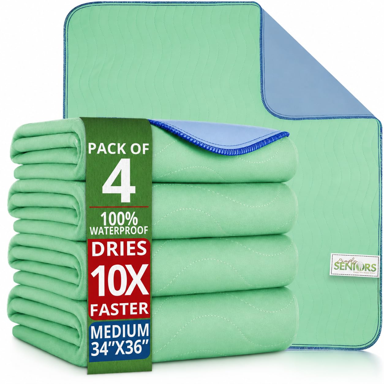 Bed Pads Washable Waterproof 34"x36"- Pack of 4 Incontinence Bed Pads