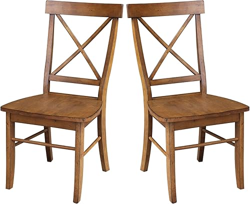 International Concepts - Juego de dos sillas de comedor con respaldo en X, color nuez