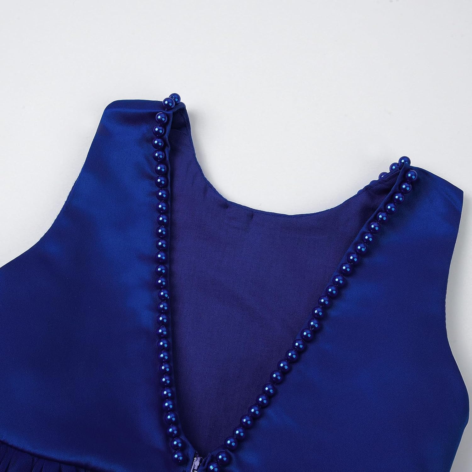 JerrisApparel Flower Girl Dress Sleeveless Tulle Skirt Pearl Trim Back Bow Wedding Party Gown - Image 6