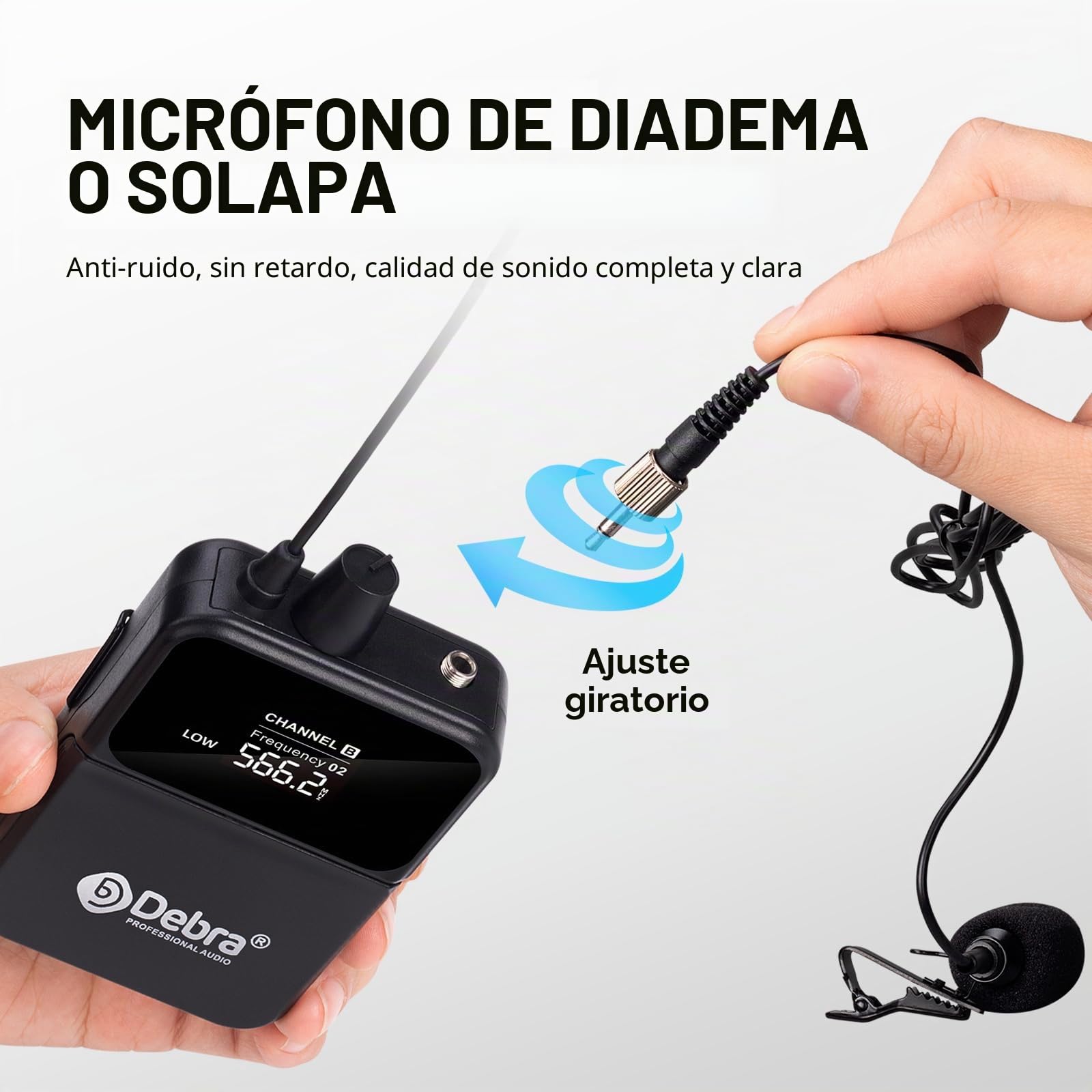 Microfono inalambrico D Debra UHF UBR-102 con micrófonos de mano inalámbricos de diadema Lavalier, 260ft Rango, Adecuado para la Iglesia, Conferencias, Karaoke, Bodas, DJ, y Bares (2 Bodypack)
