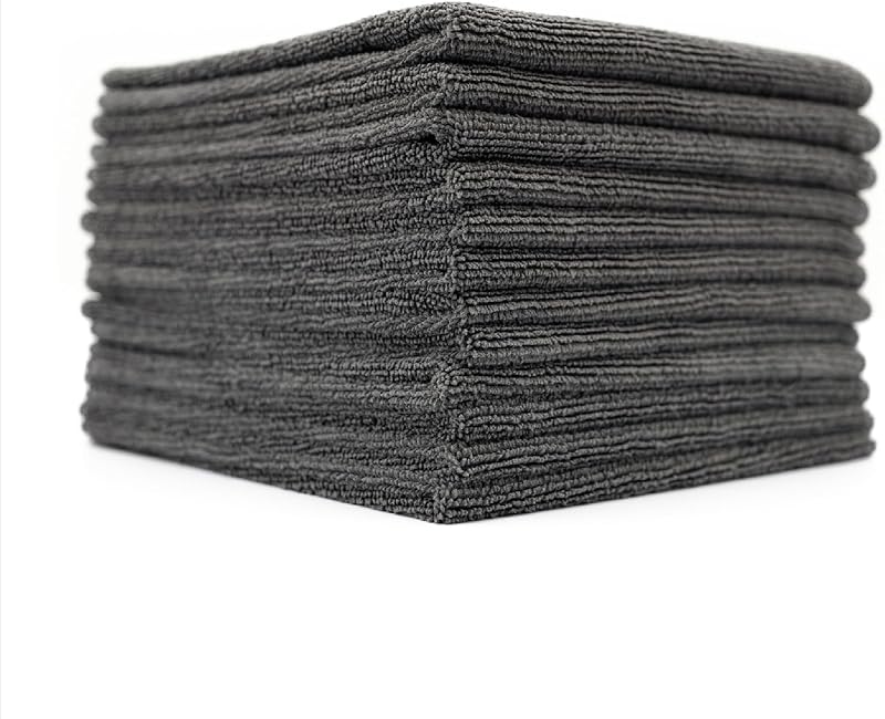 All-Purpose Microfiber Terry Cleaning Towels - Commercial Grade, Highly Absorbent, Lint-Free, Streak-Free, Kitchens, Bathrooms, Offices, 300gsm, 16in x 16in, Grey (12-Pack)