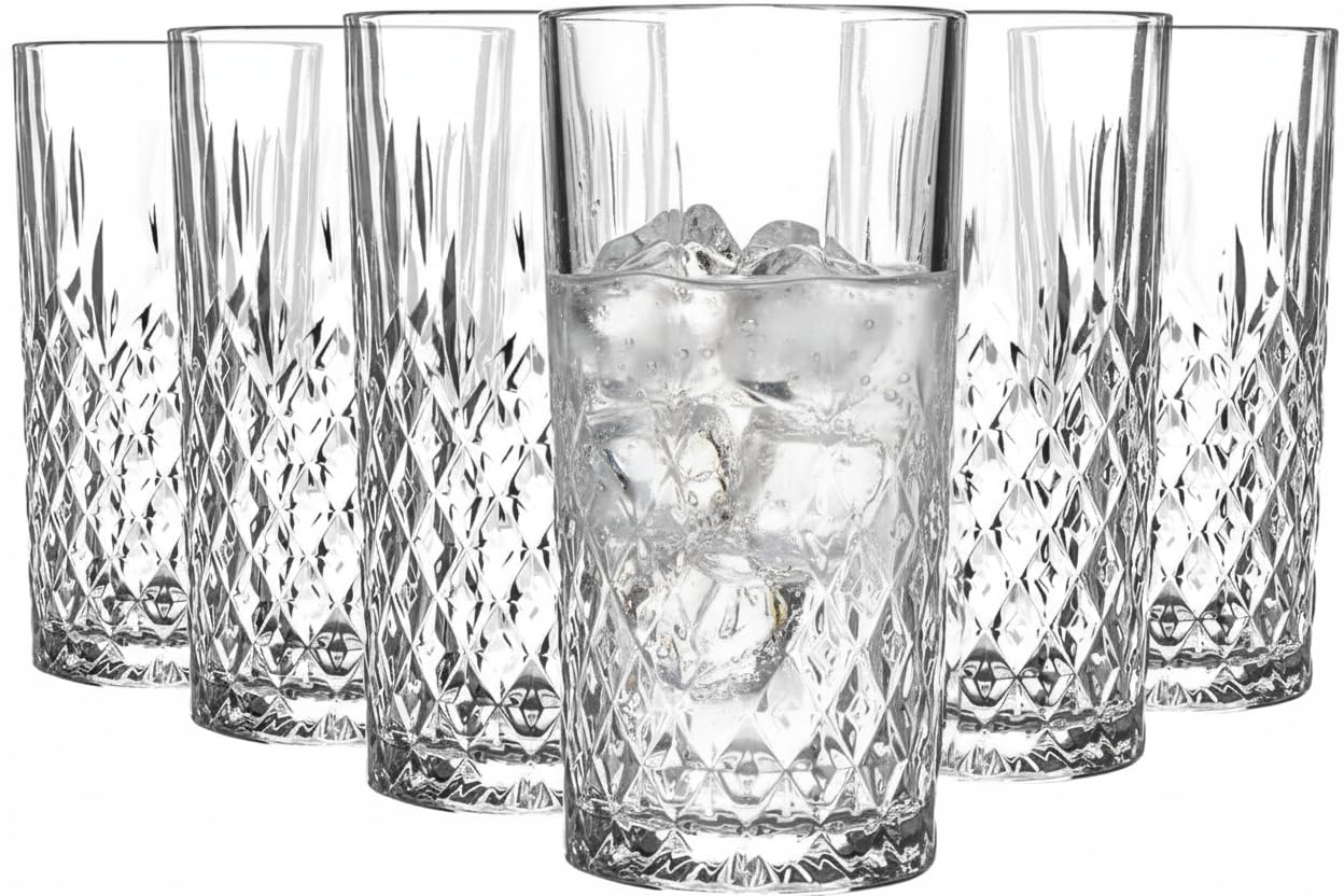 Acense 6 x Drinking Glasses - Tumblers for Water, Juice, Cocktails Multipurpose (355ml)