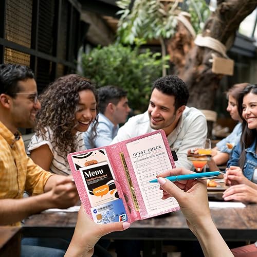 Miniatura 44 de ACdream - Libretas de servicio para camarero, cuaderno de recibos de comensales, bonito organizador de piel, cartera para dinero, para presentar AB