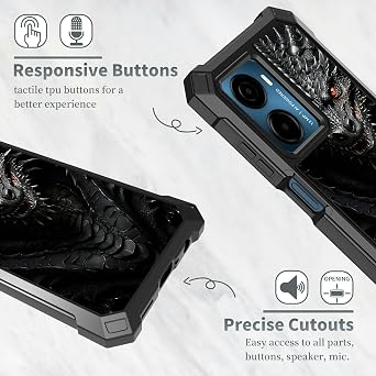 Black Face Dragon for Cricket Magic 2 5G 2024 Case w/Tempered Glass Screen Protector, 2 Layers Rugged Shockproof PC Frame + Soft Silicone Bumper Phone Case for ATT Propel 2 5G U655AA