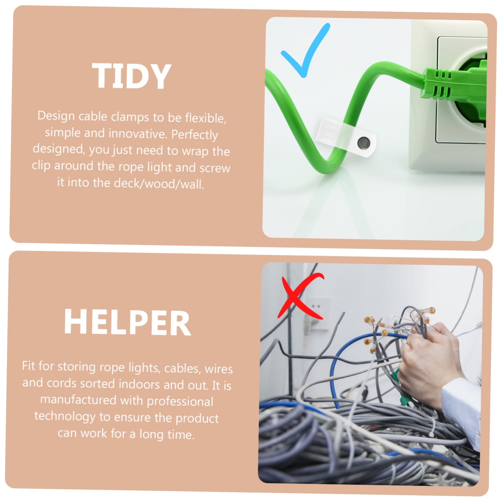 SEWACC 1000pcs R-Clip Nylon Cable Clamp Wire Holder for Rope Light Outdoor Indoor Easy Screw Fixation Organization