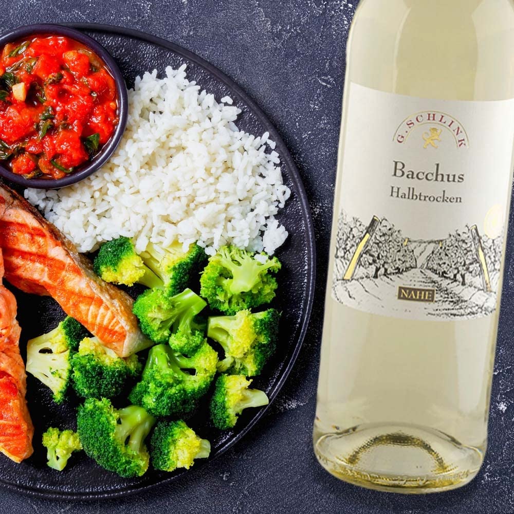 G.Schlink Bacchus QbA, halbtrocken, sortenreines Weinpaket + VINOX Winecards (6x0,75l)