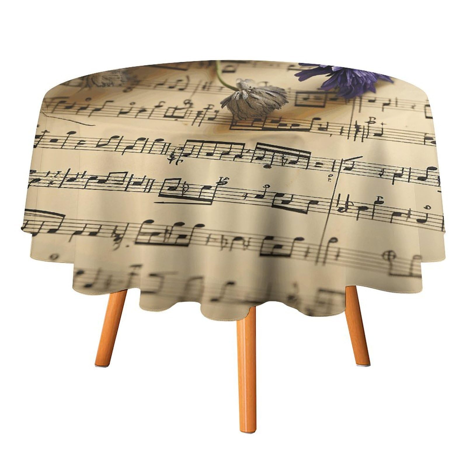 SMAZDFXX Music Sheet Tablecloth for Restaurant, Round Polyester Table Cover 36x36in for Party