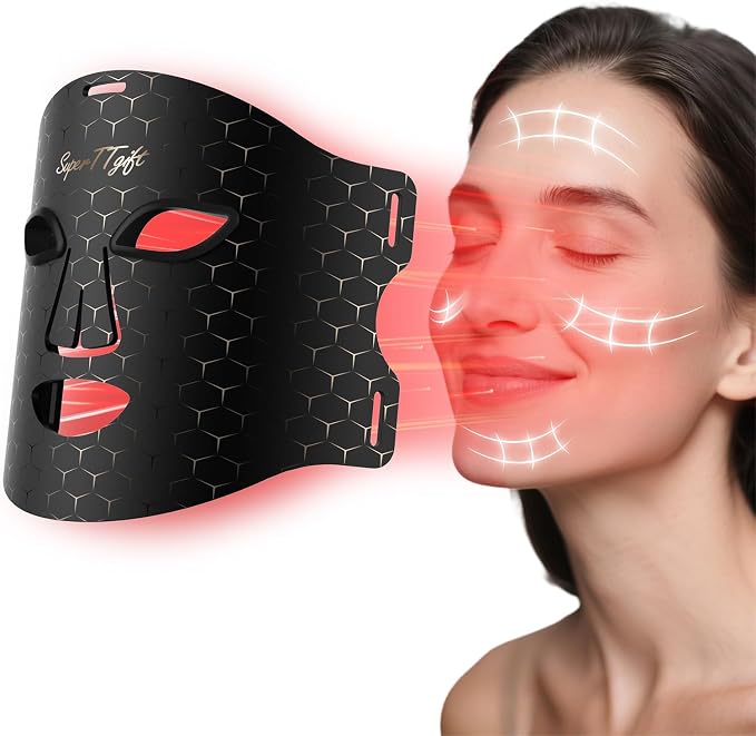 LED Face Mask Light Therapy, 4 Modes Near-Infrared 850 Red Light Therapy for Face, 180 Beads LED Facial Skin Care Mask, Rechargable, for Home & Travel Use