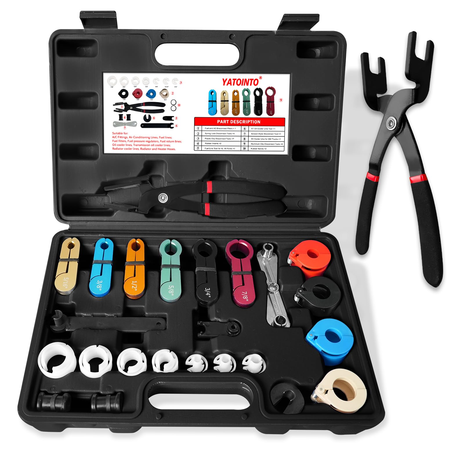 YATOINTO Kit di 26 attrezzi Master a scollegamento rapido con pinze per scollegamento carburante e AC, set di strumenti per scollegare il tubo del carburante, strumenti per la rimozione del tubo del