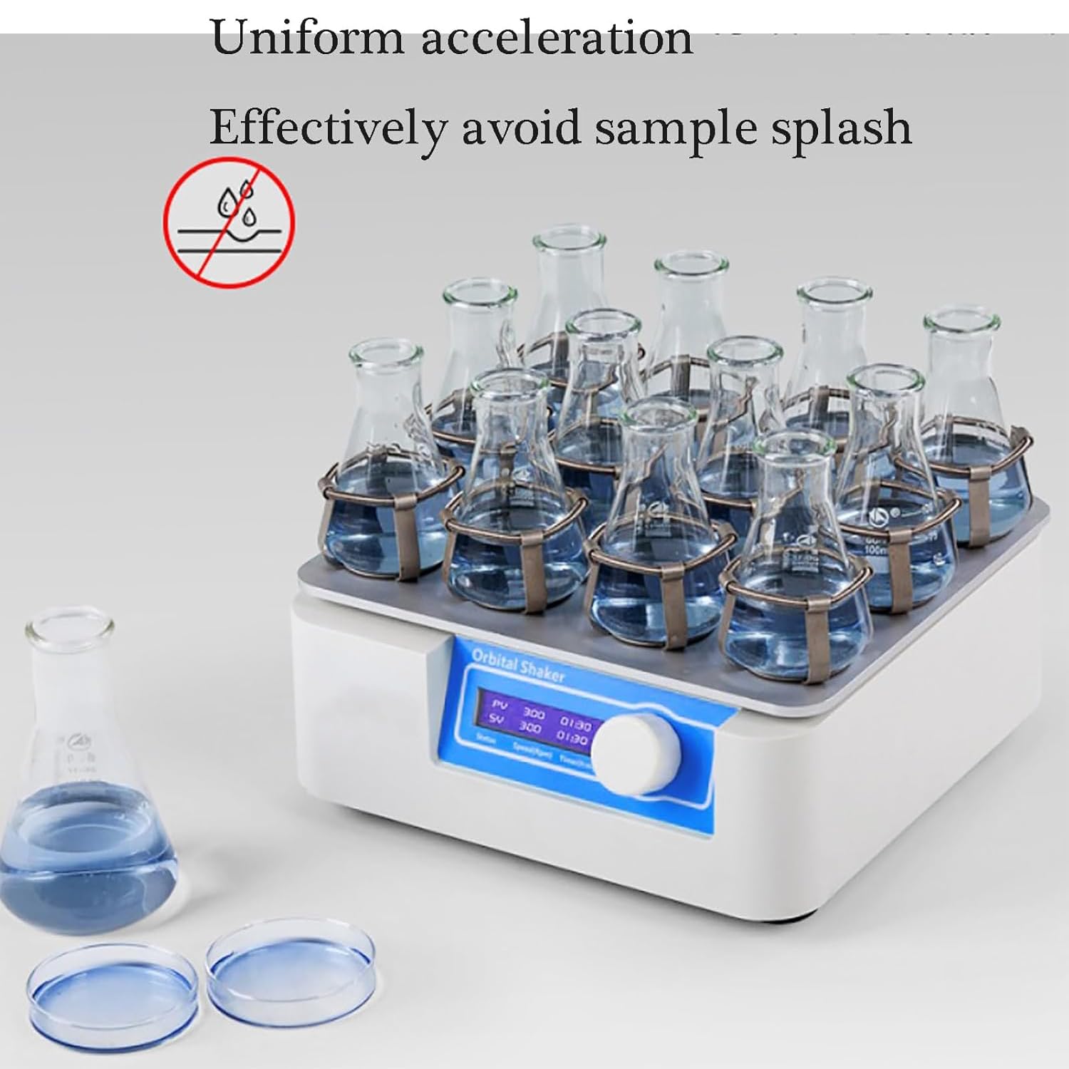 Laboratoryjna wytrząsarka orbitalna, mikser płynny 50-300 obr./min, obrót do przodu i do tyłu, funkcja pomiaru czasu, cyfrowy wyświetlacz LCD, do naczyń Petriego i kolb