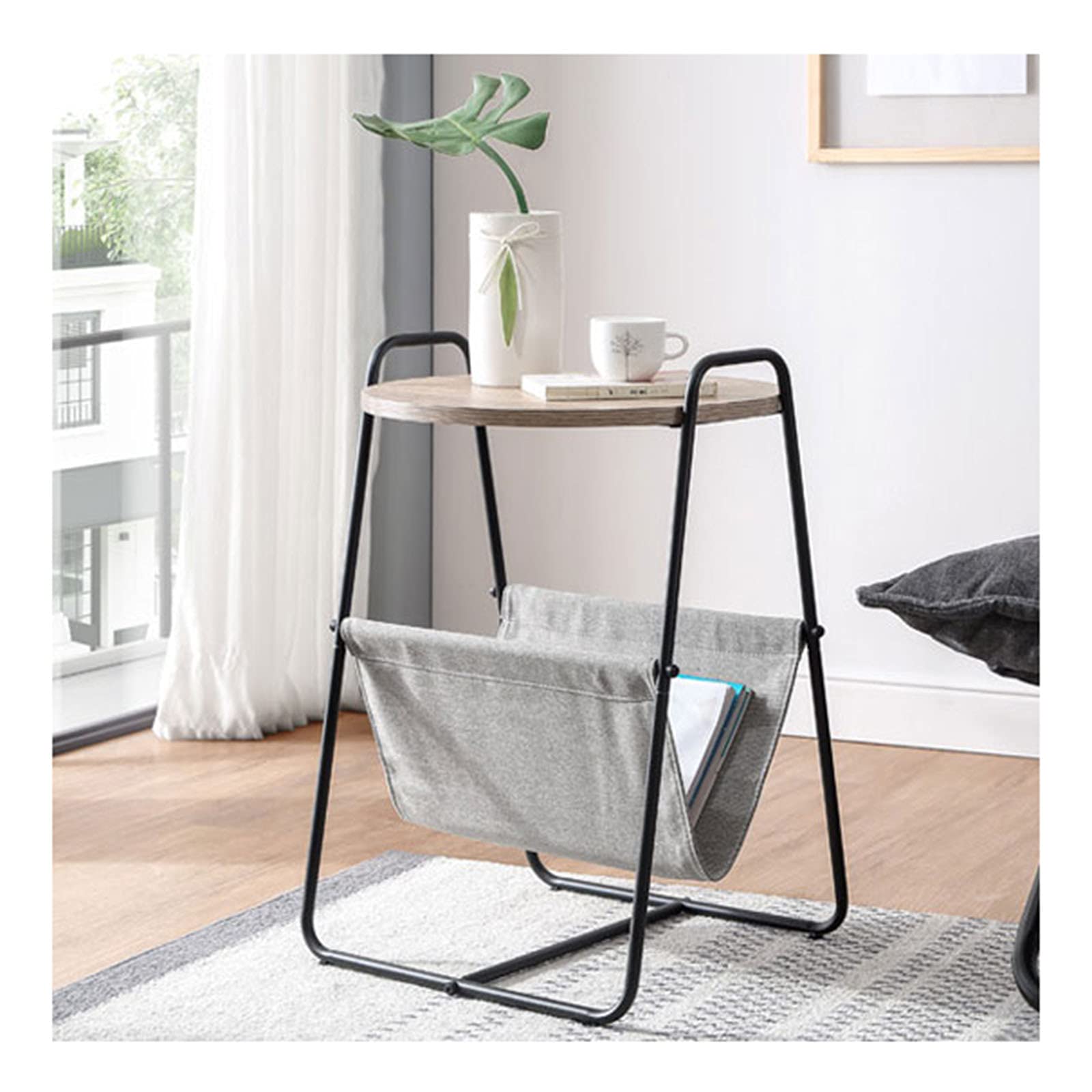 Tavolino Comodino Moderno Con Portariviste In Tessuto, Tavolo Industriale In Metallo E Legno Home Decor, Porend Rustico Snack Divano Fine Camera Da Letto39 * 39 * 55 Cm, Nero